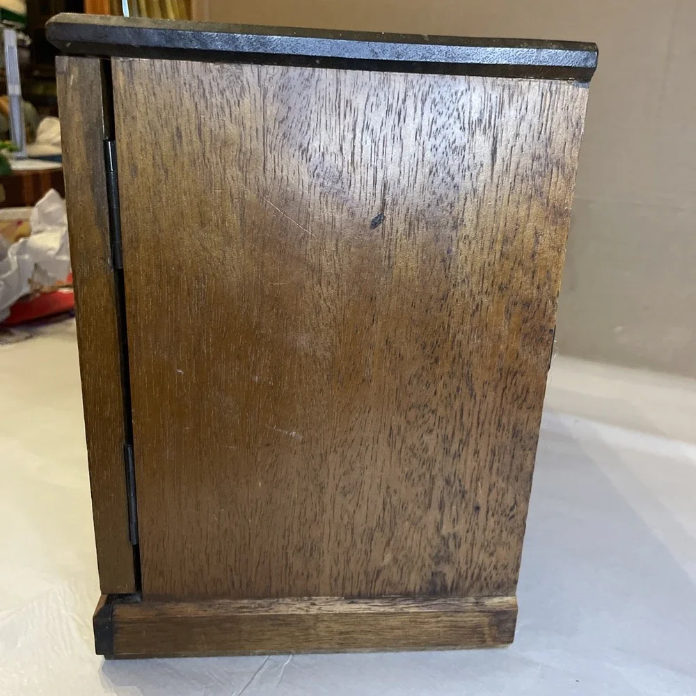 Large Wooden Chest Jewelry Box, Swing Open Doors, 6 Drawers, Mele‎ Japan Carved